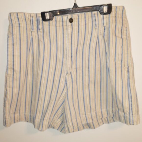 DOCKERS womens striped shorts size 16 khaki blue white w-033 - Picture 1 of 4
